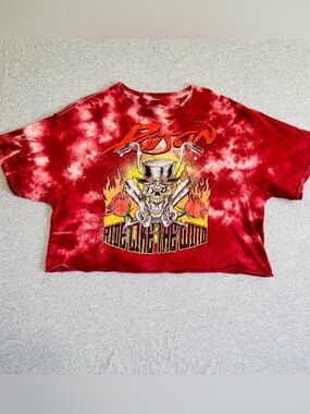 Poison Band Shirt XL Women’s Red Tie Dye Crop Top Ride Like The Wind Graphic Tee